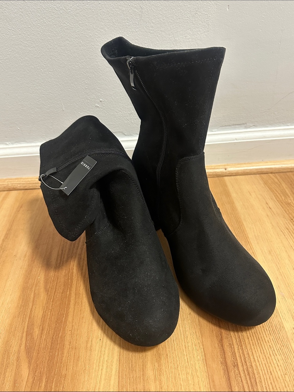 torrid Black Suede Mid-Calf Zip Heeled Boots